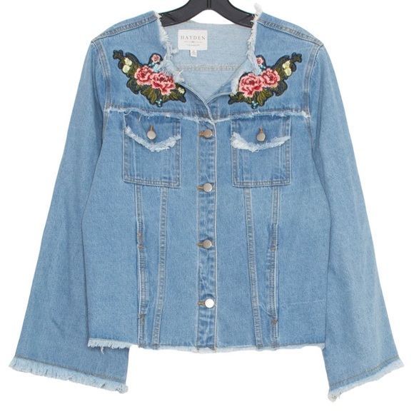Brand new without tags. Hayden Blue Denim Jacket with Pink Floral Embroidery S - Picture 1 of 1